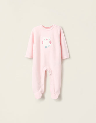 Babygrow de Veludo para Bebé Menina 'Coruja', Rosa/Branco