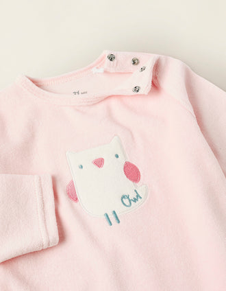 Babygrow de Veludo para Bebé Menina 'Coruja', Rosa/Branco