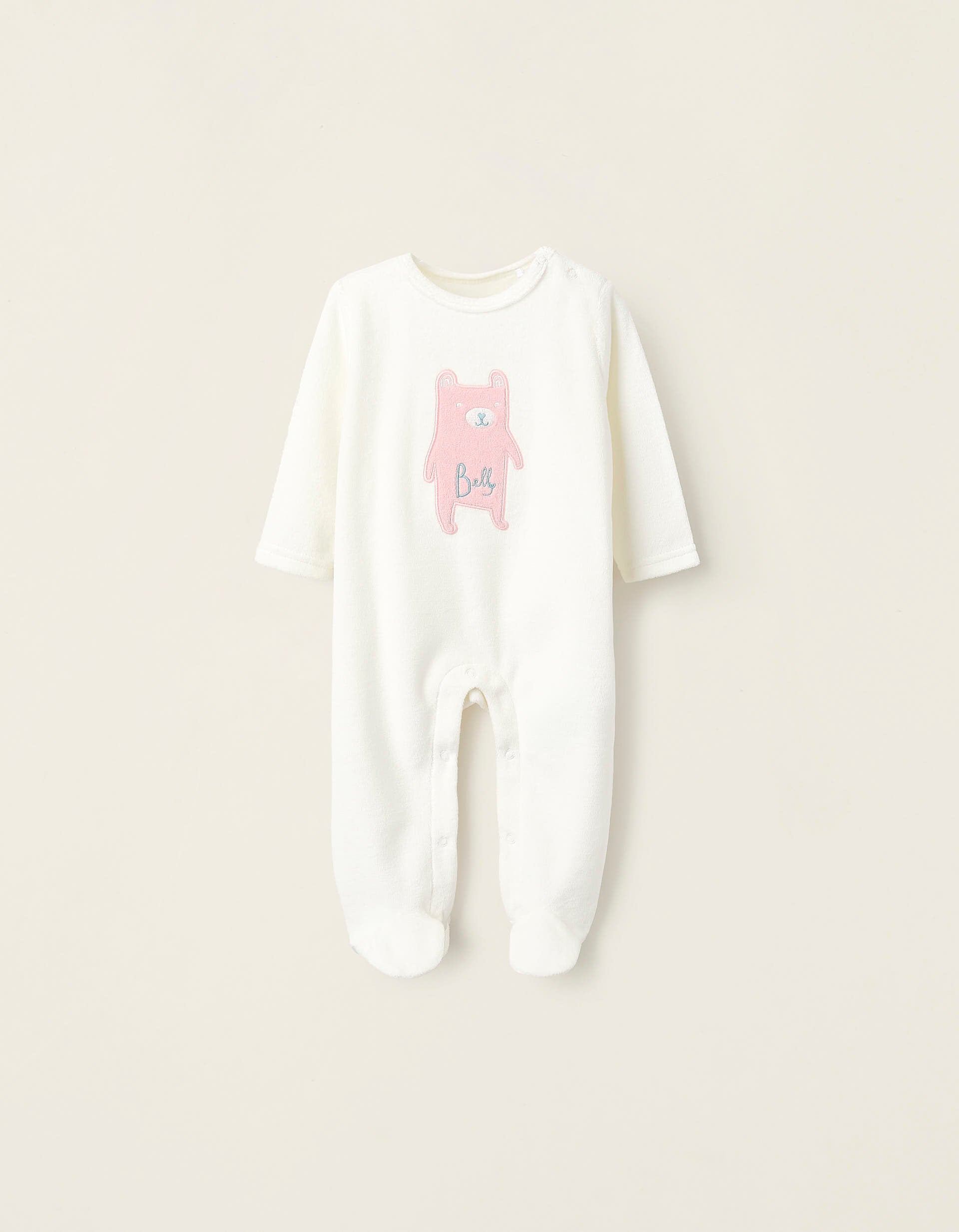 Velours Sleepsuit for Baby Girls 'Bear', White/Pink