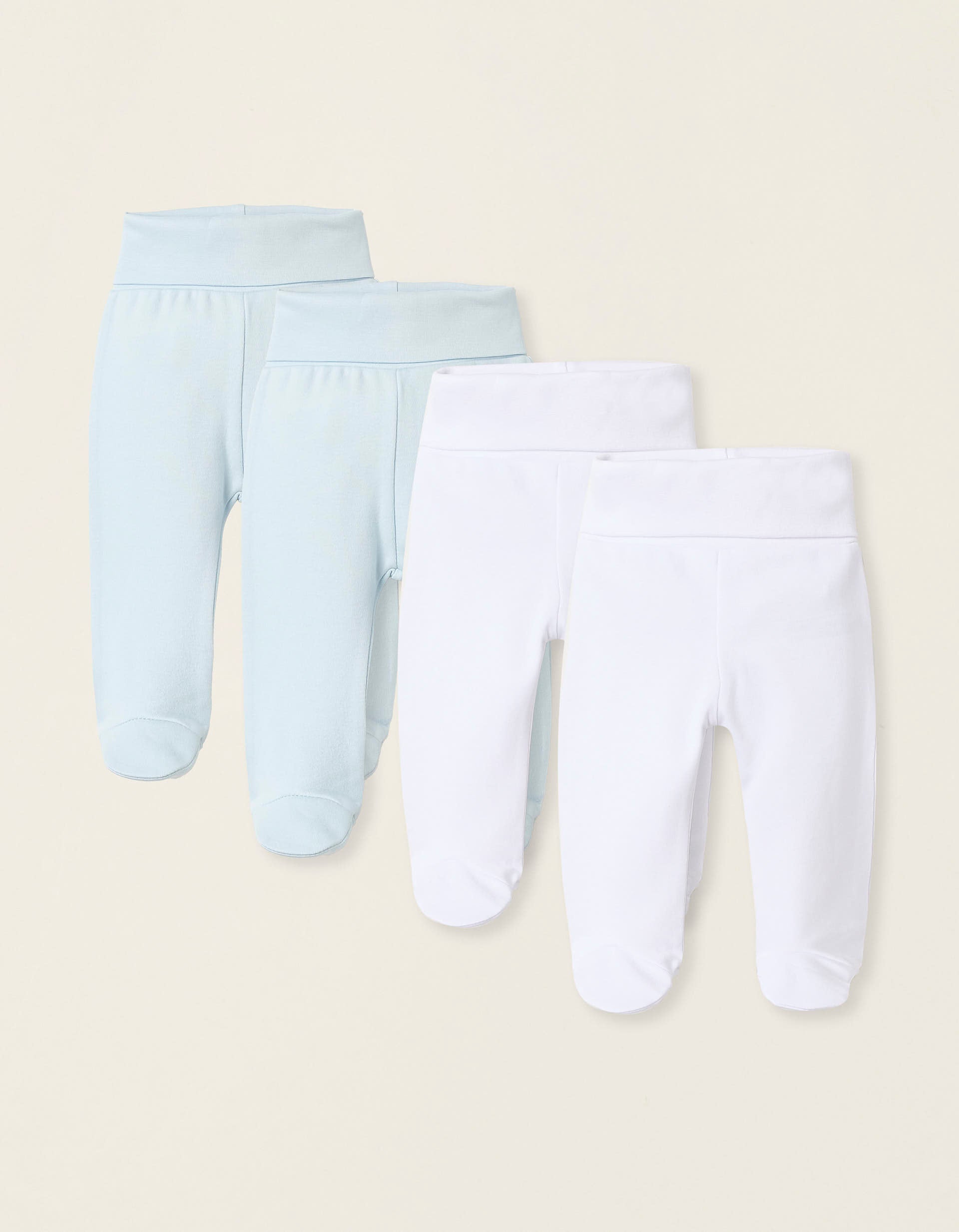 Pack of 4 Footed Trousers for Baby Boys, White/Blue