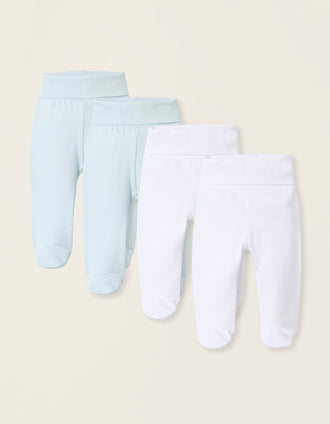 Pack 4 Calças com Pés para Bebé Menino, Branco/Azul