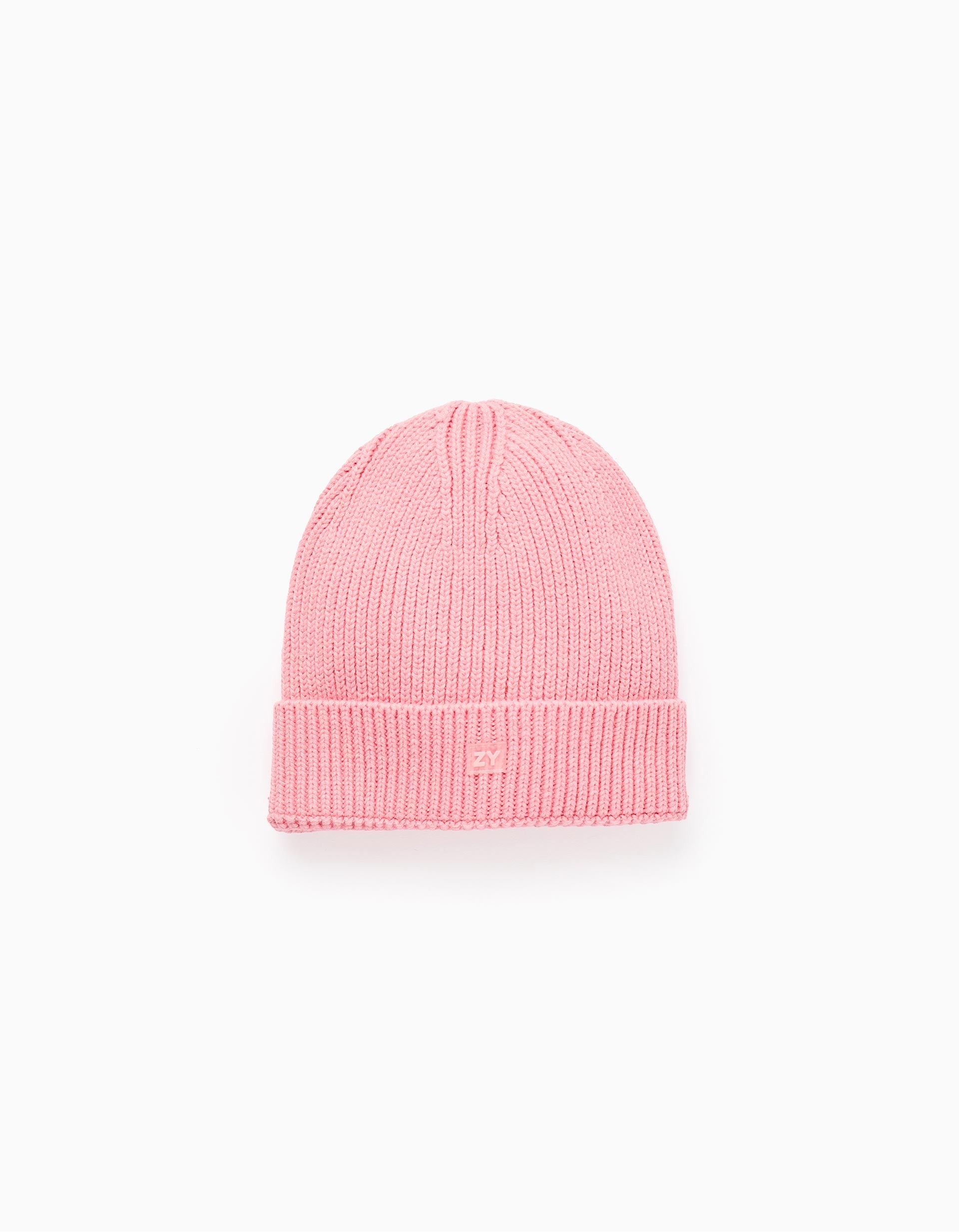 Ribbed Beanie with Fold for Girls, Pink