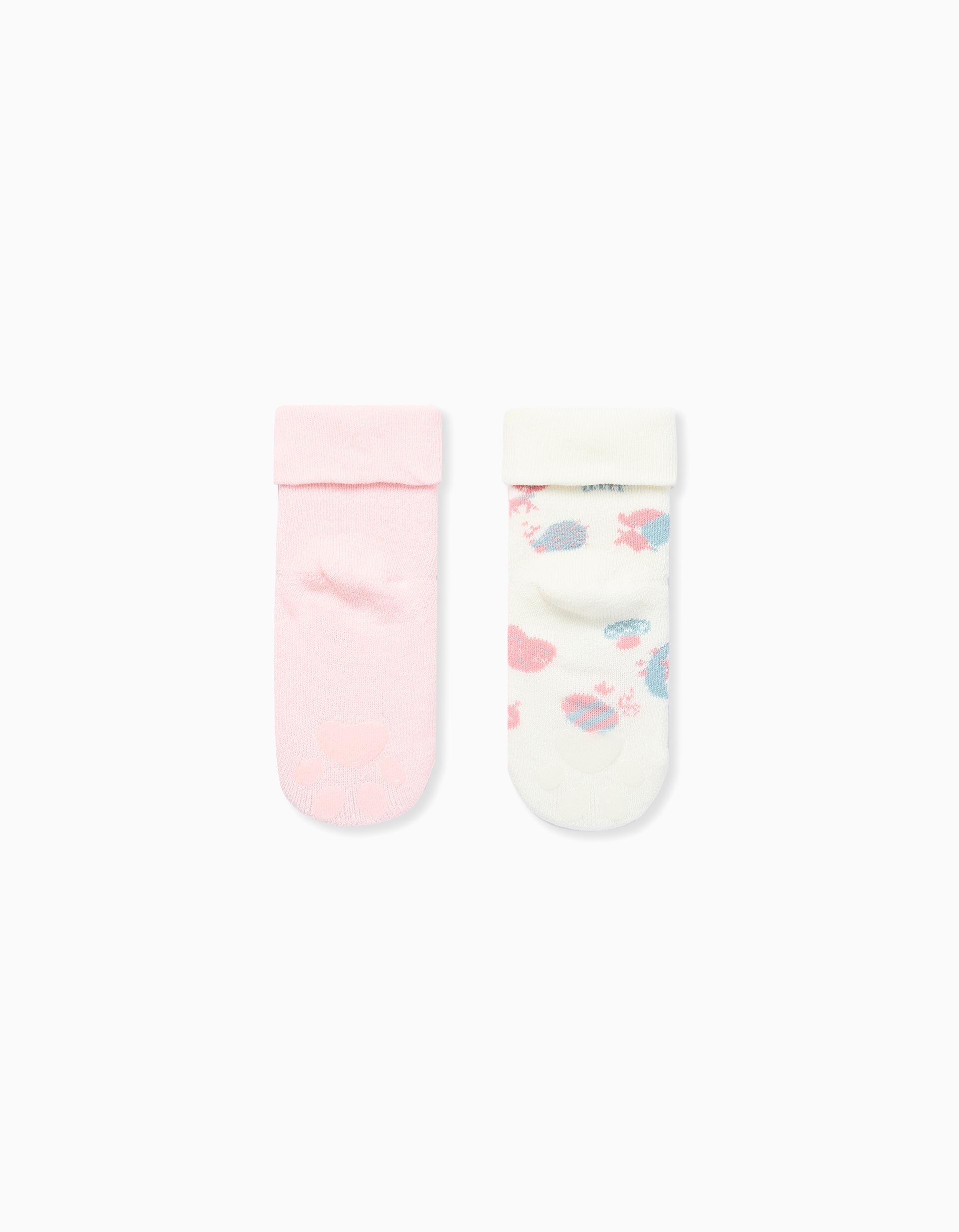 Pack of 2 Non-Slip Socks for Baby Girls 'Fox', White/Pink