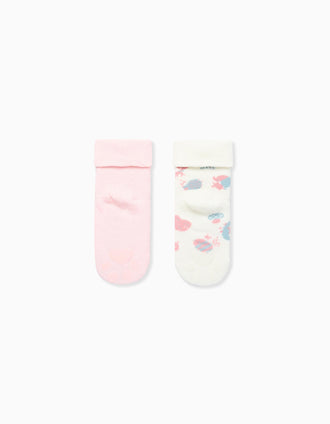 Pack 2 de Chaussettes Antidérapantes pour Bébé Fille 'Renard', Blanc/Rose