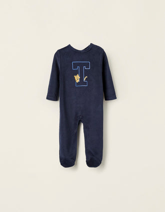 Grenouillère en Velours pour Bébé Garçon 'Tigre', Bleu Foncé