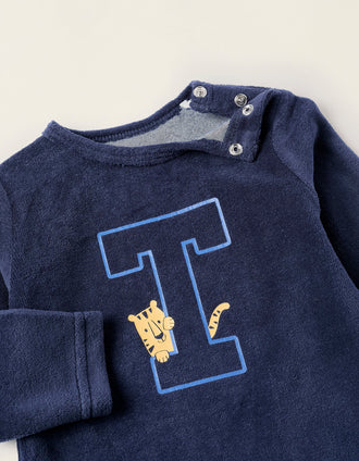 Grenouillère en Velours pour Bébé Garçon 'Tigre', Bleu Foncé