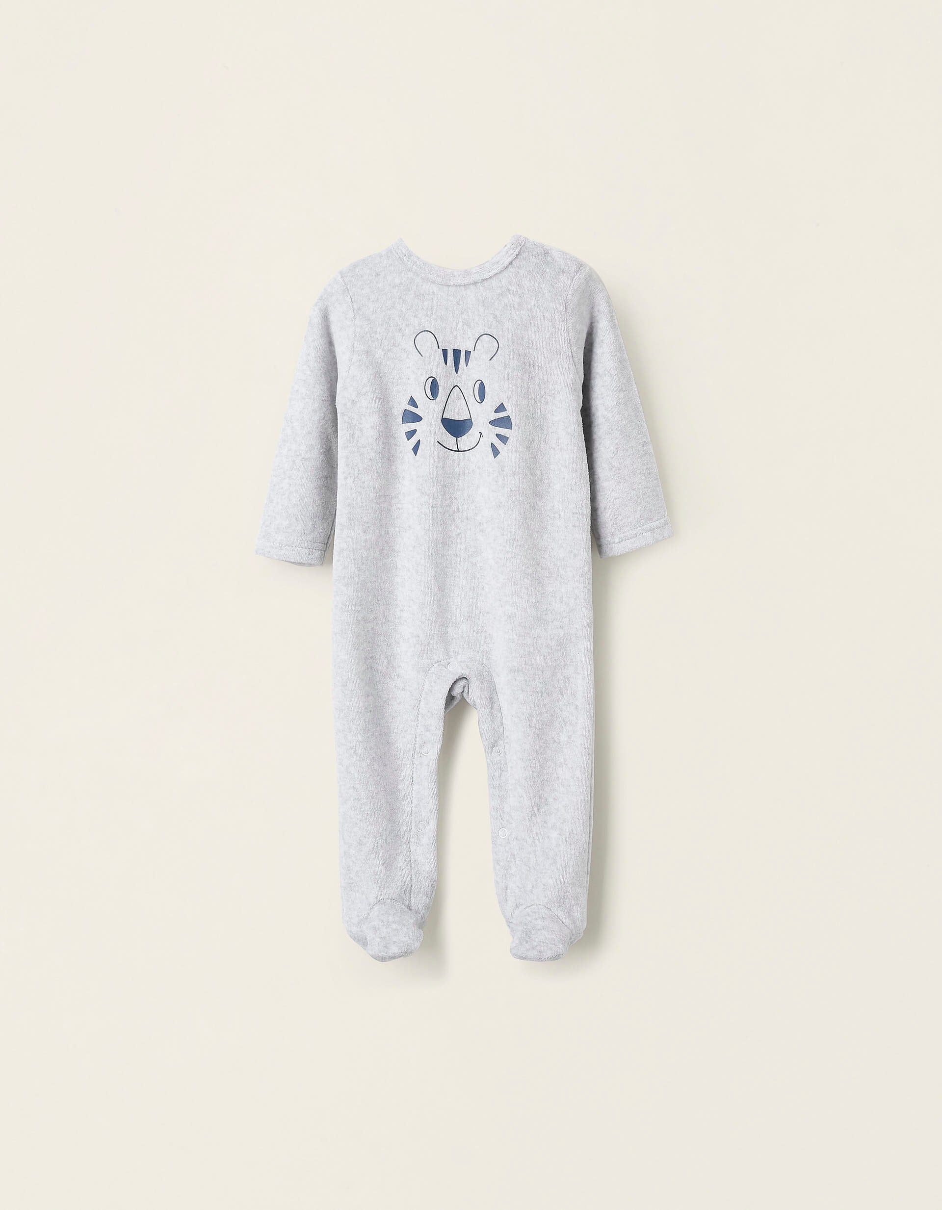 Velours Sleepsuit for Baby Boys 'Tiger', Grey