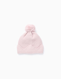 Gorro com Pompom e Base Ondulada para Menina, Rosa