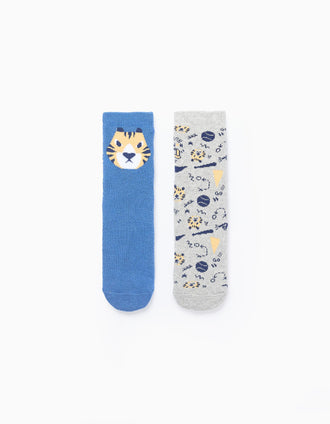Pack 2 Chaussettes Antidérapantes pour Fille 'Renard', Blanc/Rose