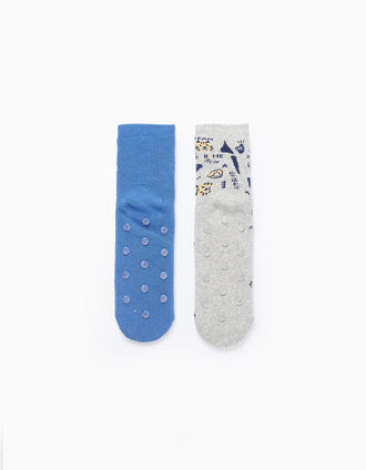 Pack 2 Chaussettes Antidérapantes pour Fille 'Renard', Blanc/Rose