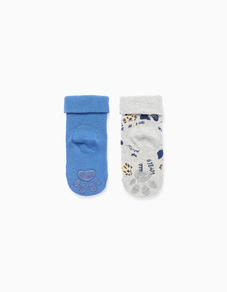 Pack 2 Calcetines Antideslizantes para Bebé Niño 'Tigre', Gris/Azul