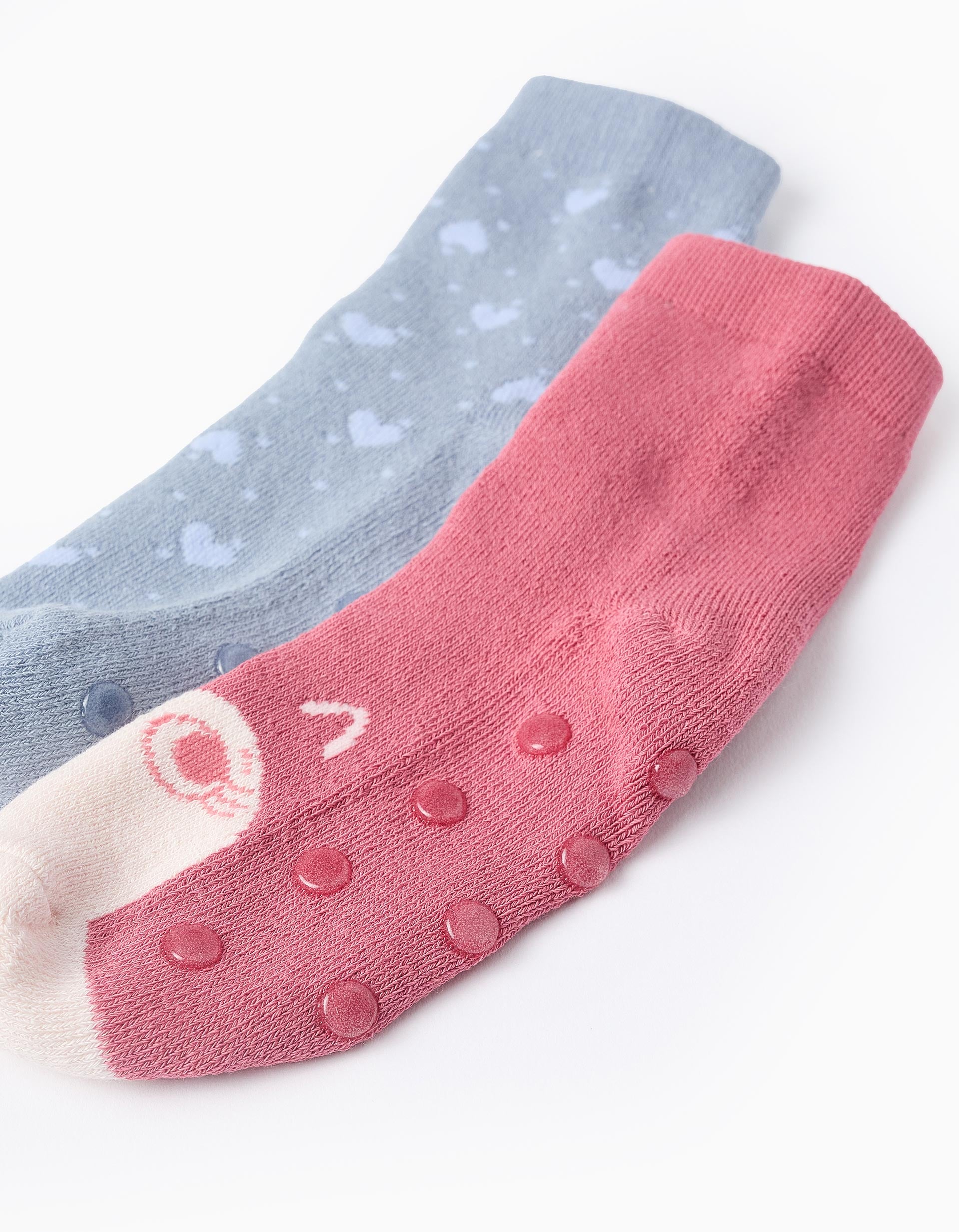 Pack of 2 Non-Slip Socks for Girls 'Owl', Pink/Blue