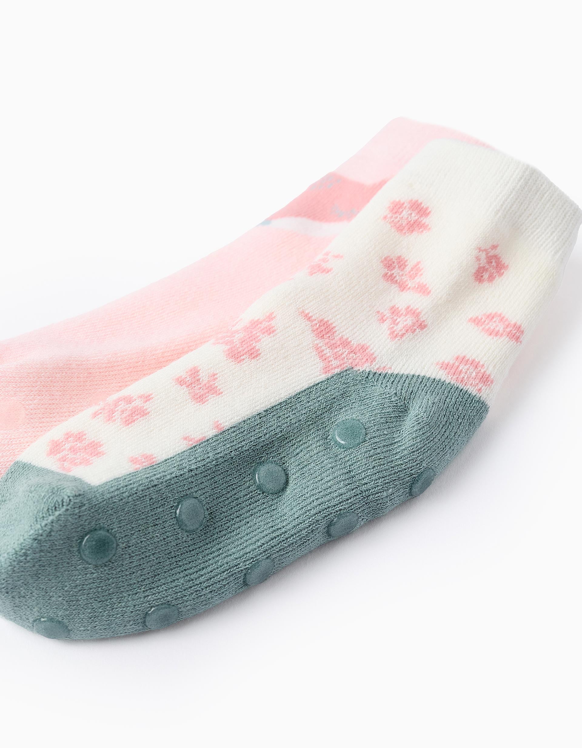 Pack of 2 Non-Slip Socks for Girls 'Fox', Pink/Green