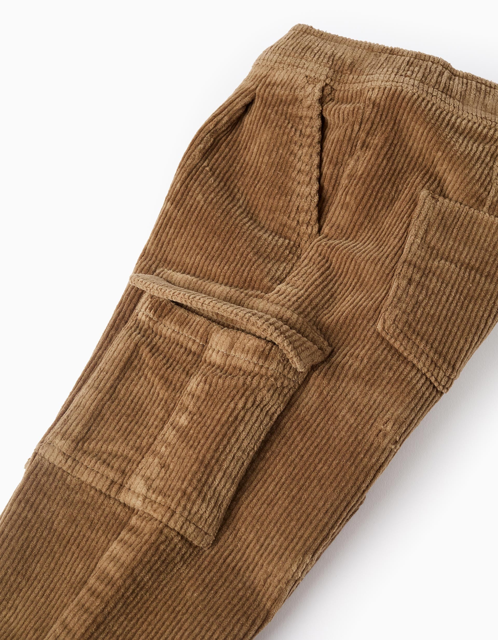 Corduroy Cargo Trousers for Baby Boys, Camel