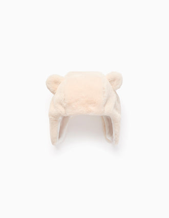 Gorro de Pelo Sintético con Orejitas para Bebé Niña, Beige
