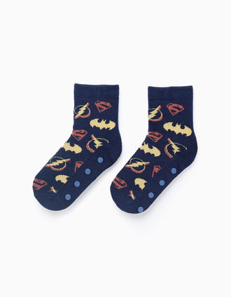 Chaussettes Antidérapantes pour Garçon 'DC - Ligue de Justice', Bleu Foncé