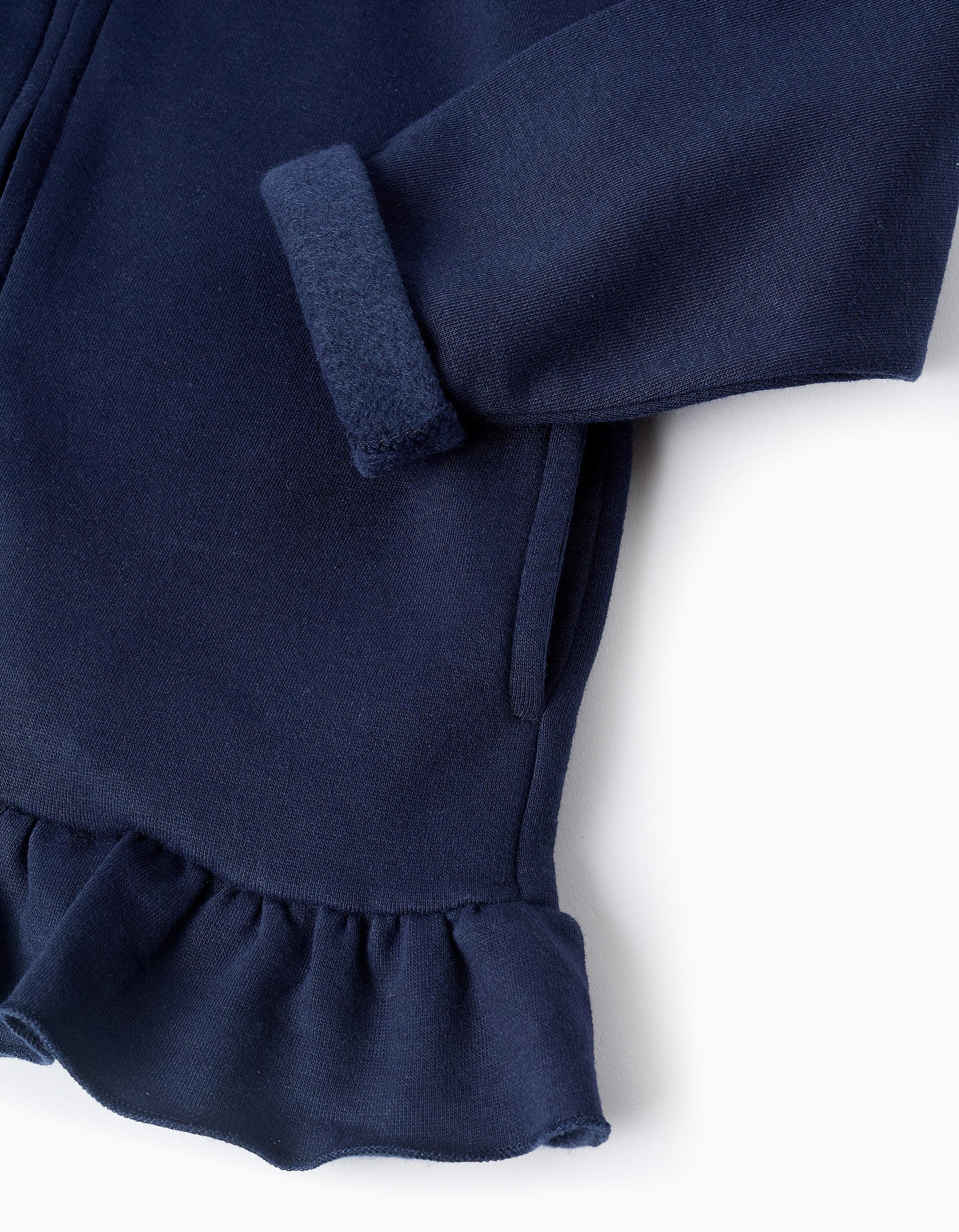 Hooded Jacket with Ruffles for Girls, Dark Blue