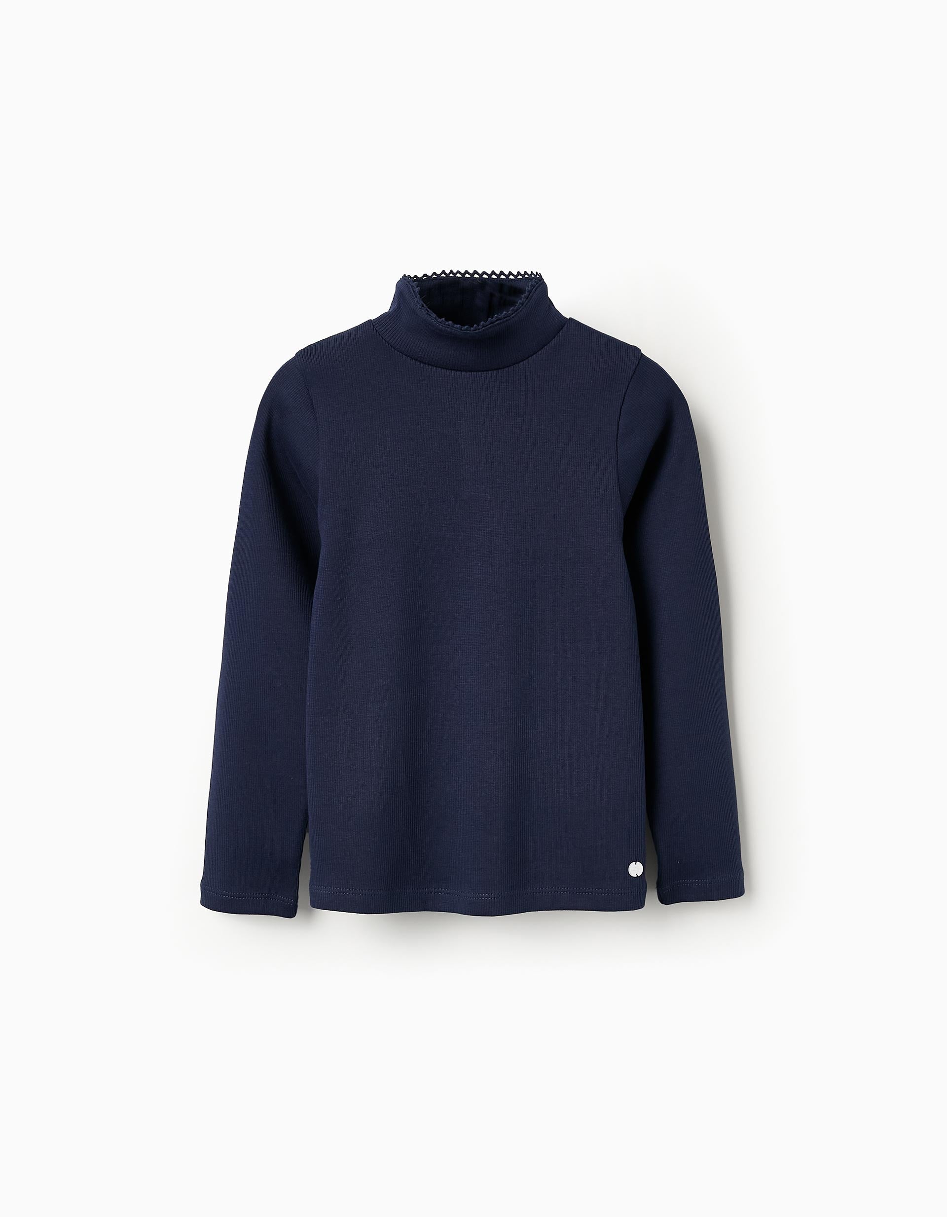 Pull Côtelé à Col Roulé pour Fille, Bleu Foncé