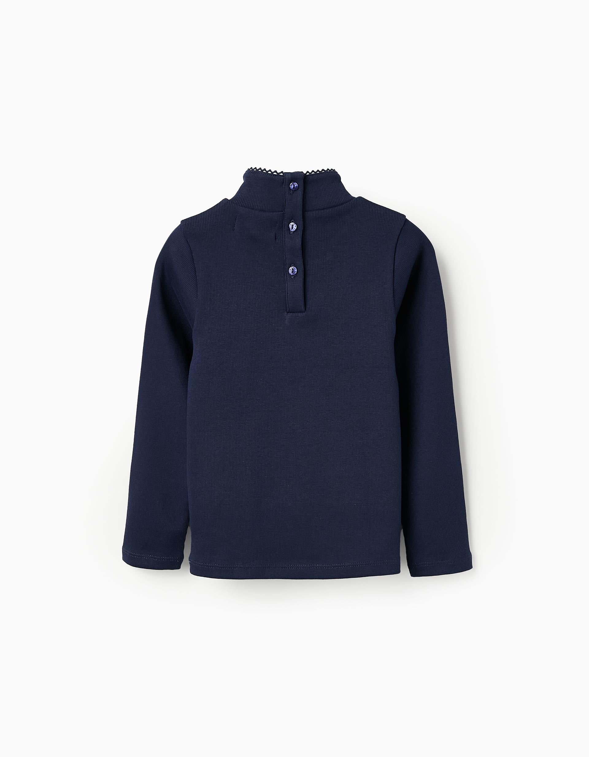 Pull Côtelé à Col Roulé pour Fille, Bleu Foncé