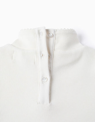 Camiseta de Cuello Alto para Niña, Blanco