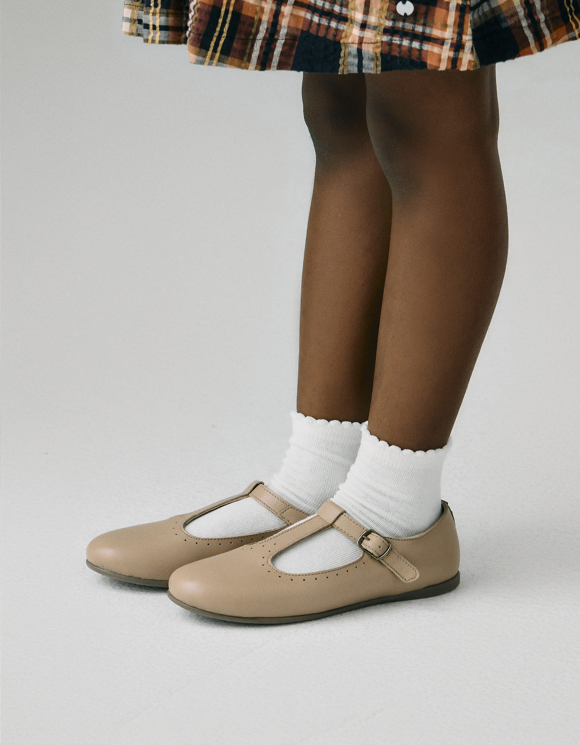 Leather Ballerina Flats for Girls, Beige