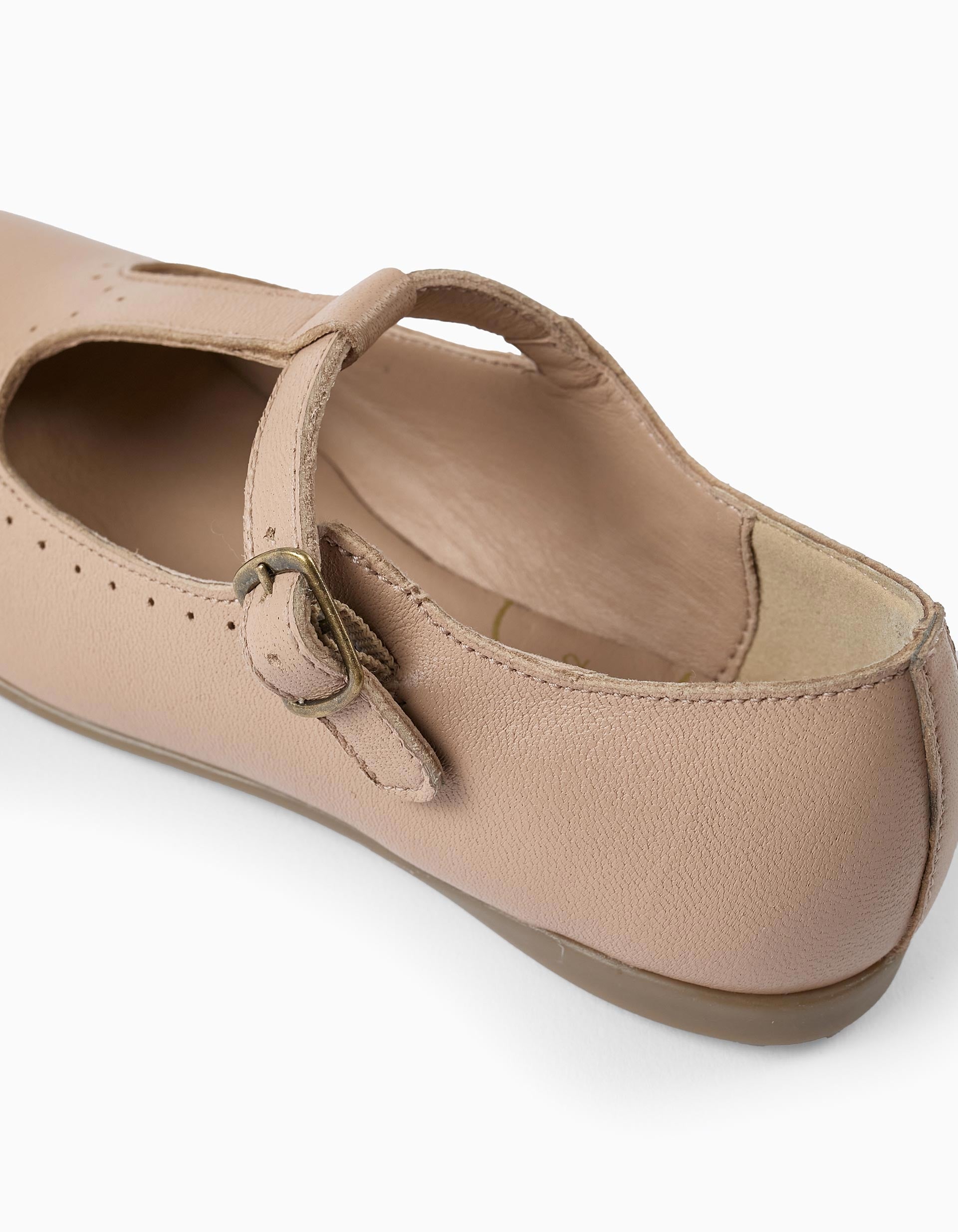 Leather Ballerina Flats for Girls, Beige