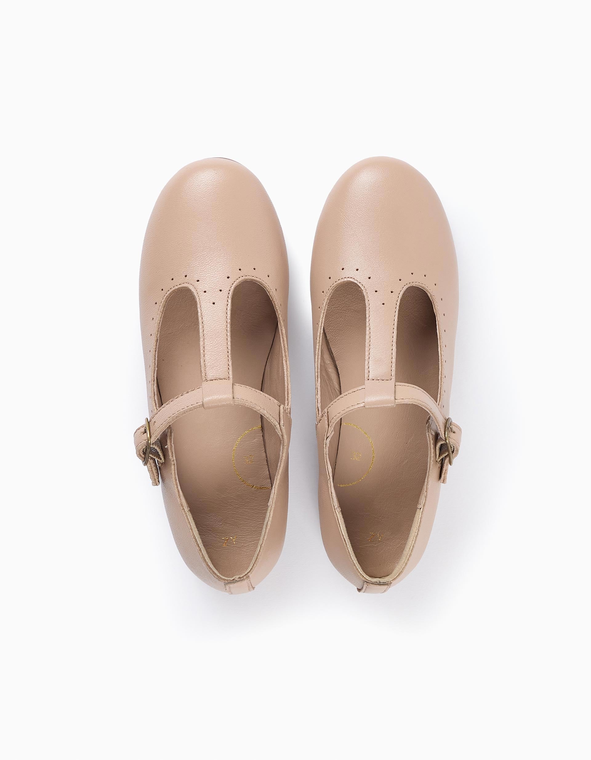 Leather Ballerina Flats for Girls, Beige