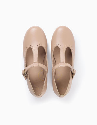 Ballerines en Cuir pour Fille, Beige