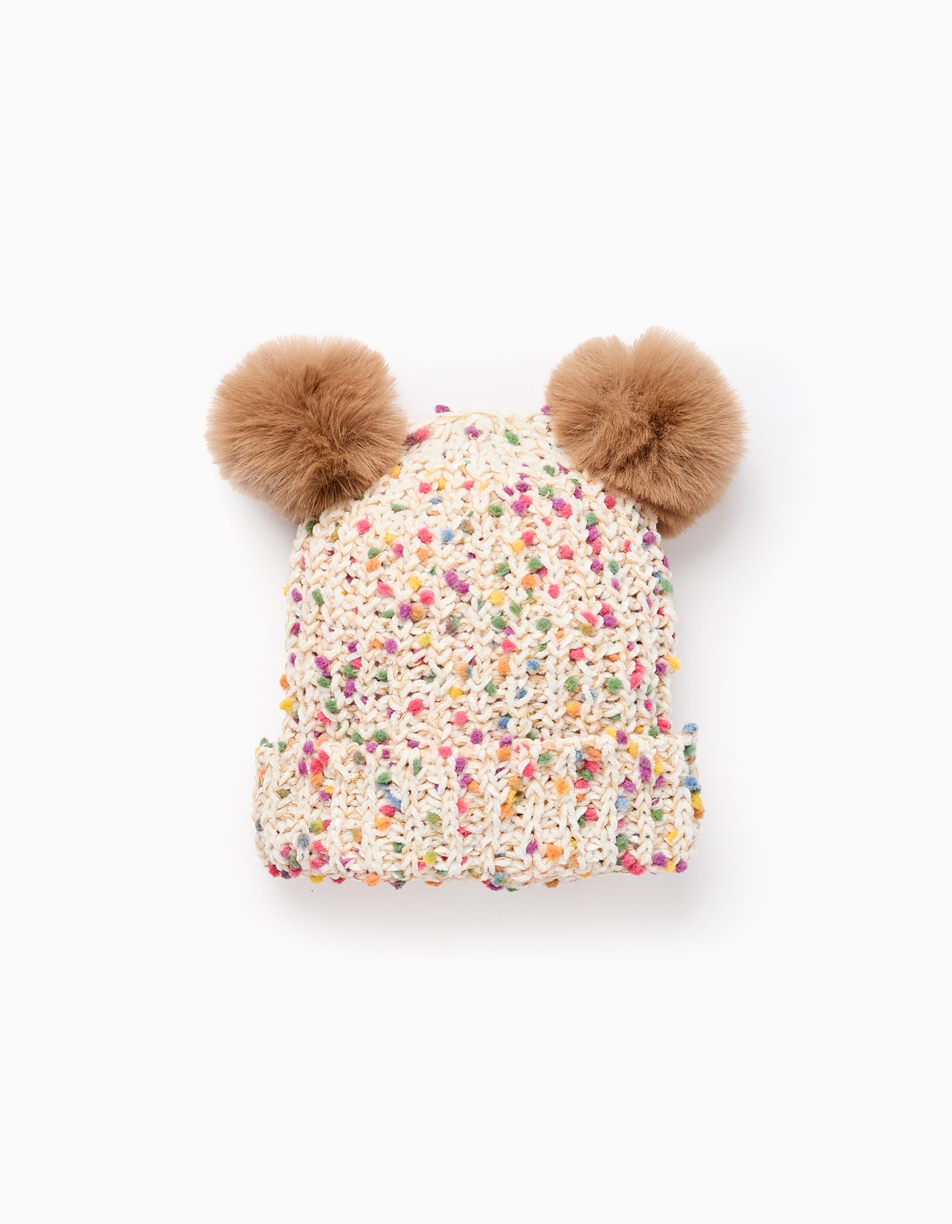 Beanie with Pompons for Babies and Girls, Multicolour