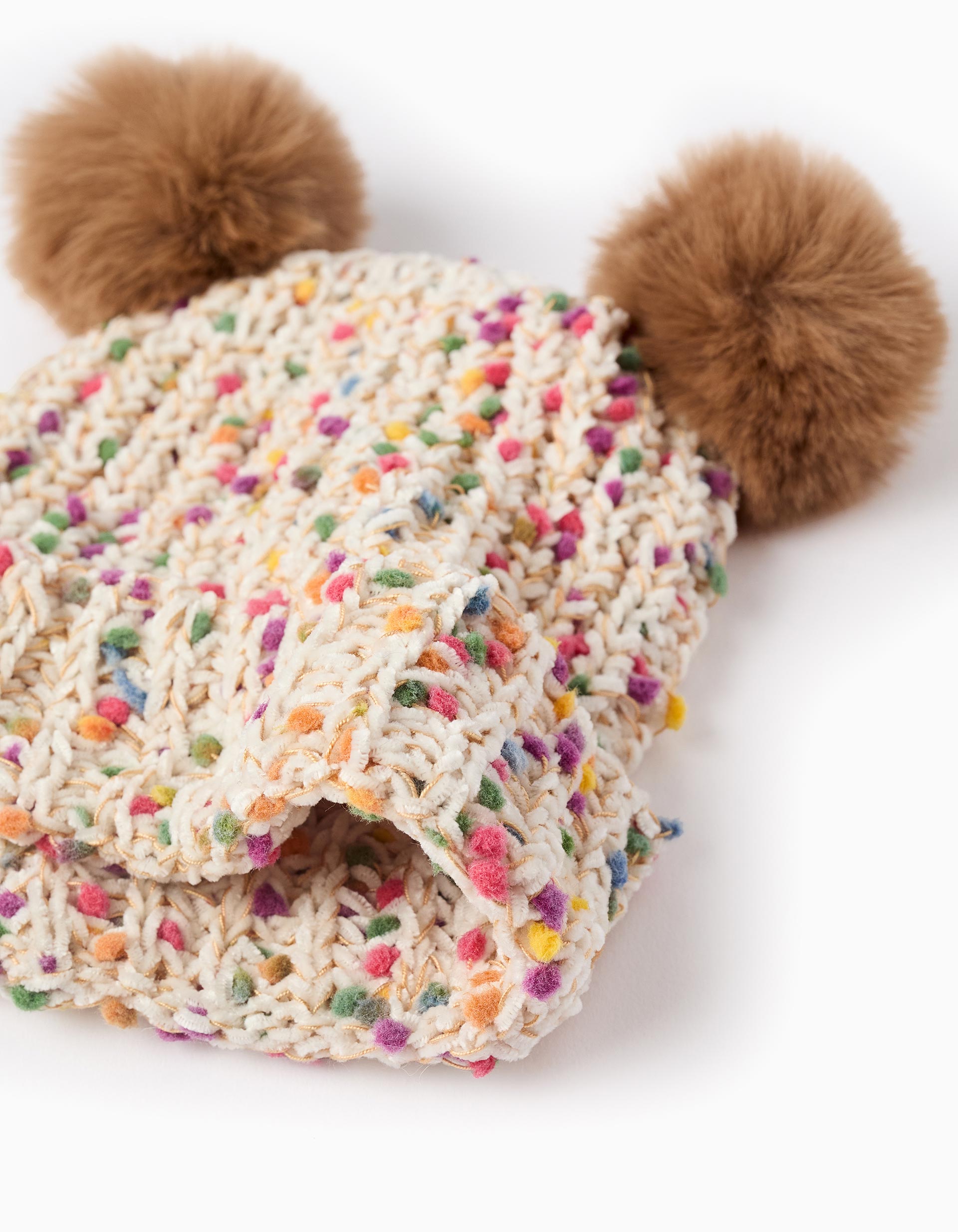 Beanie with Pompons for Babies and Girls, Multicolour