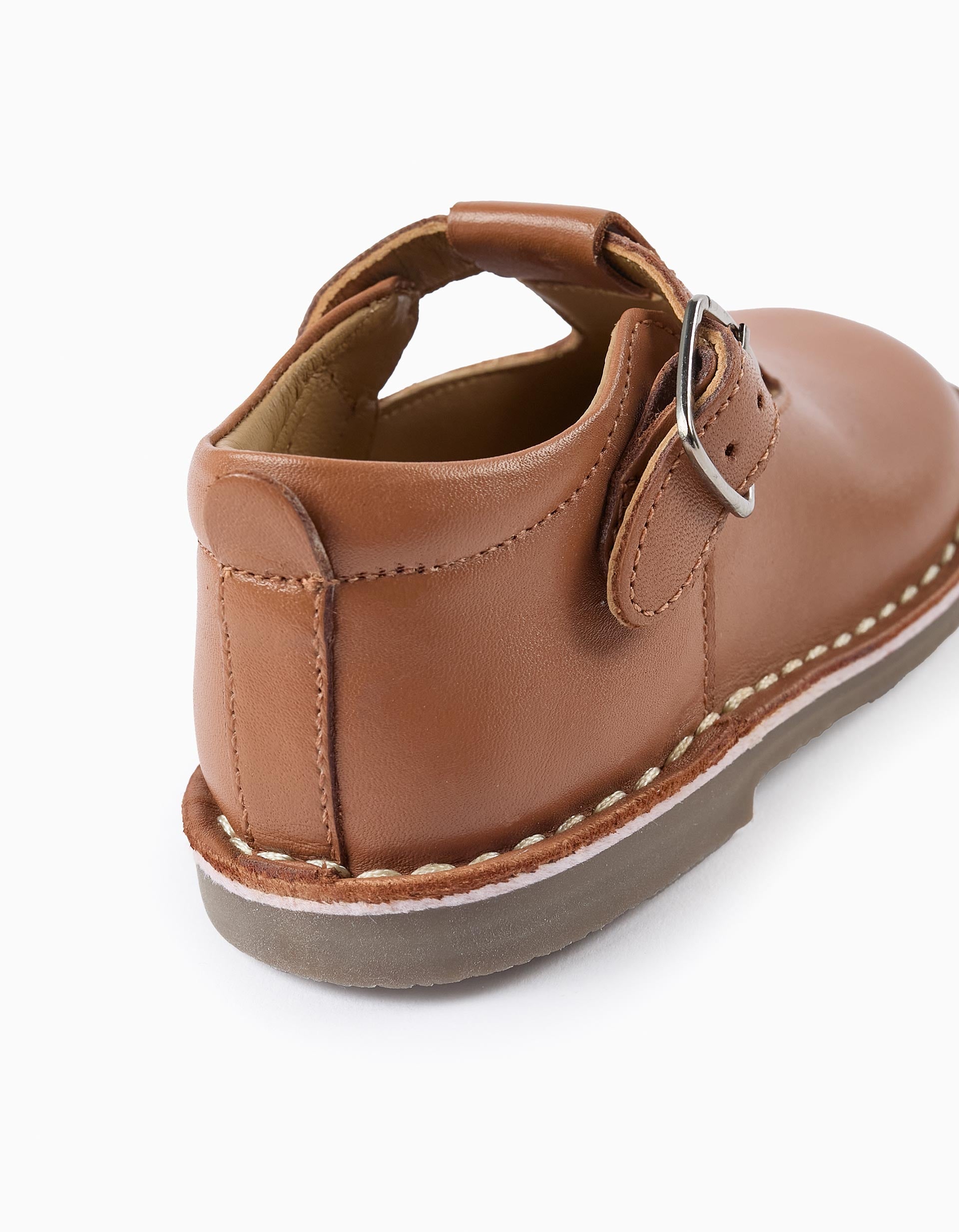 Leather Mary Jane Shoes for Baby Girls, Camel