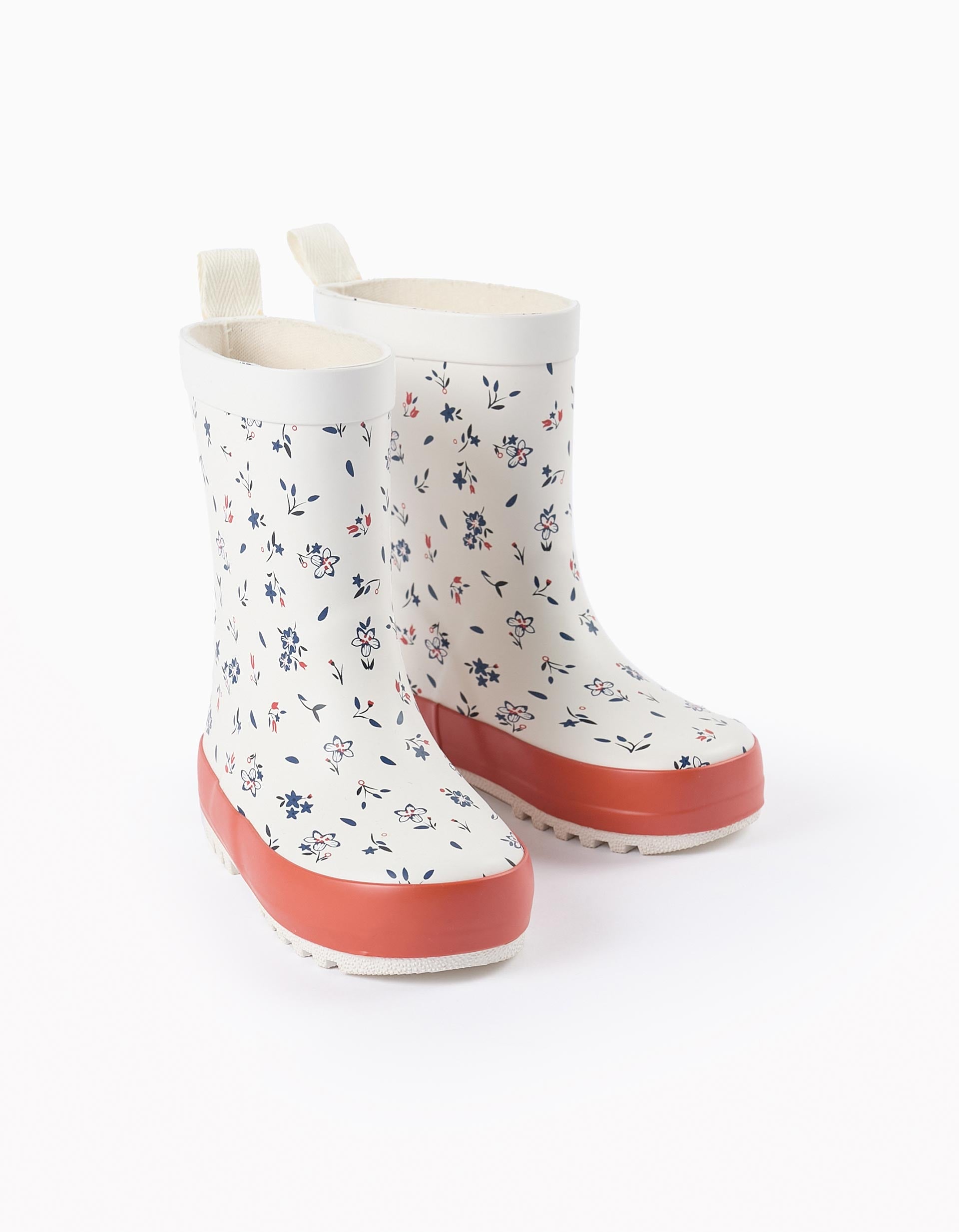 Floral Wellies for Baby Girls, White/Orange