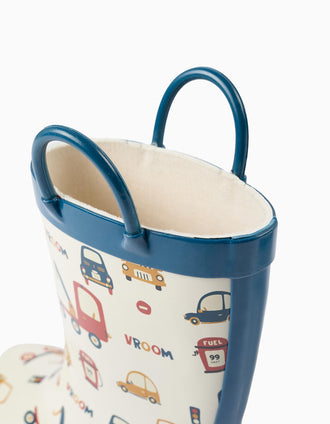 Bottes de Pluie pour Bébé Garçon 'Véhicules', Beige/Bleu foncé