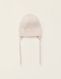 Gorro con Tiras Laterales para Recién Nacida, Beige