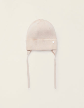 Bonnet avec Lanières Latérales pour Nouveau-née, Beige