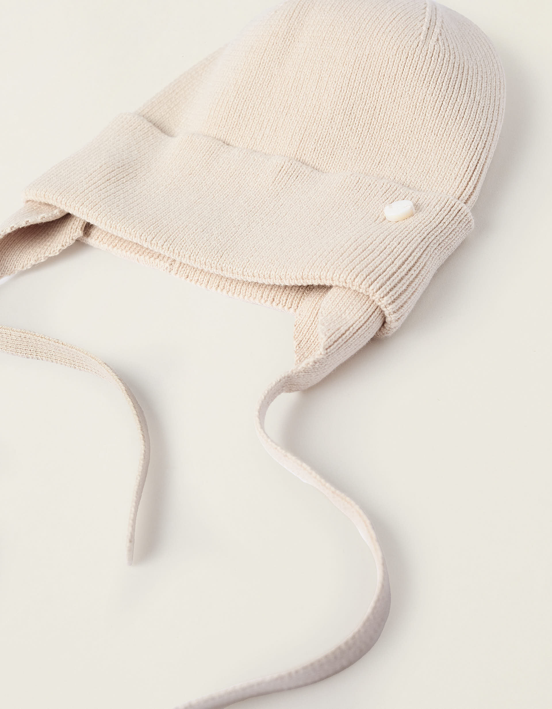 Beanie with Side Straps for Newborn Girls, Beige