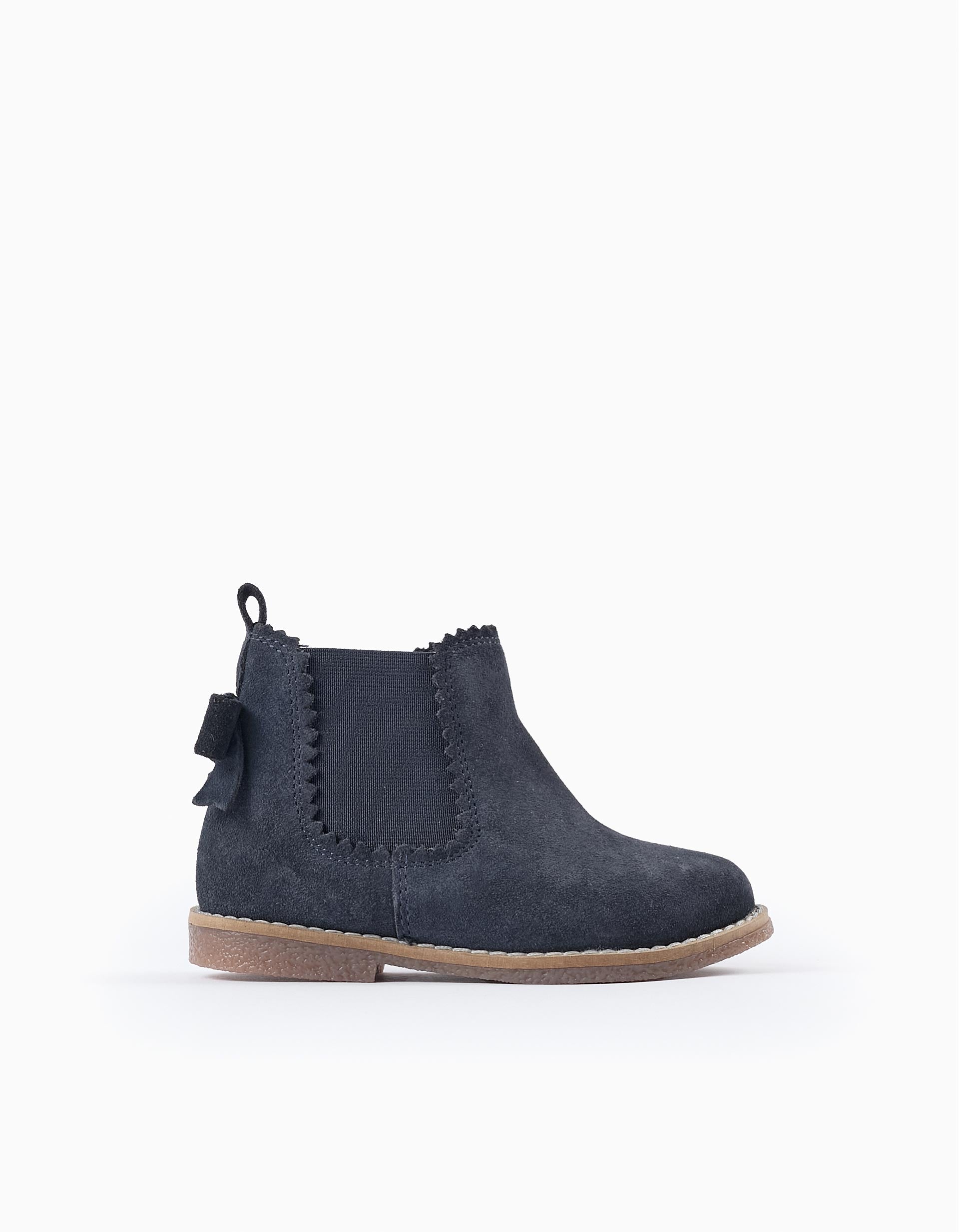 Suede Leather Boots for Baby Girls, Dark Blue