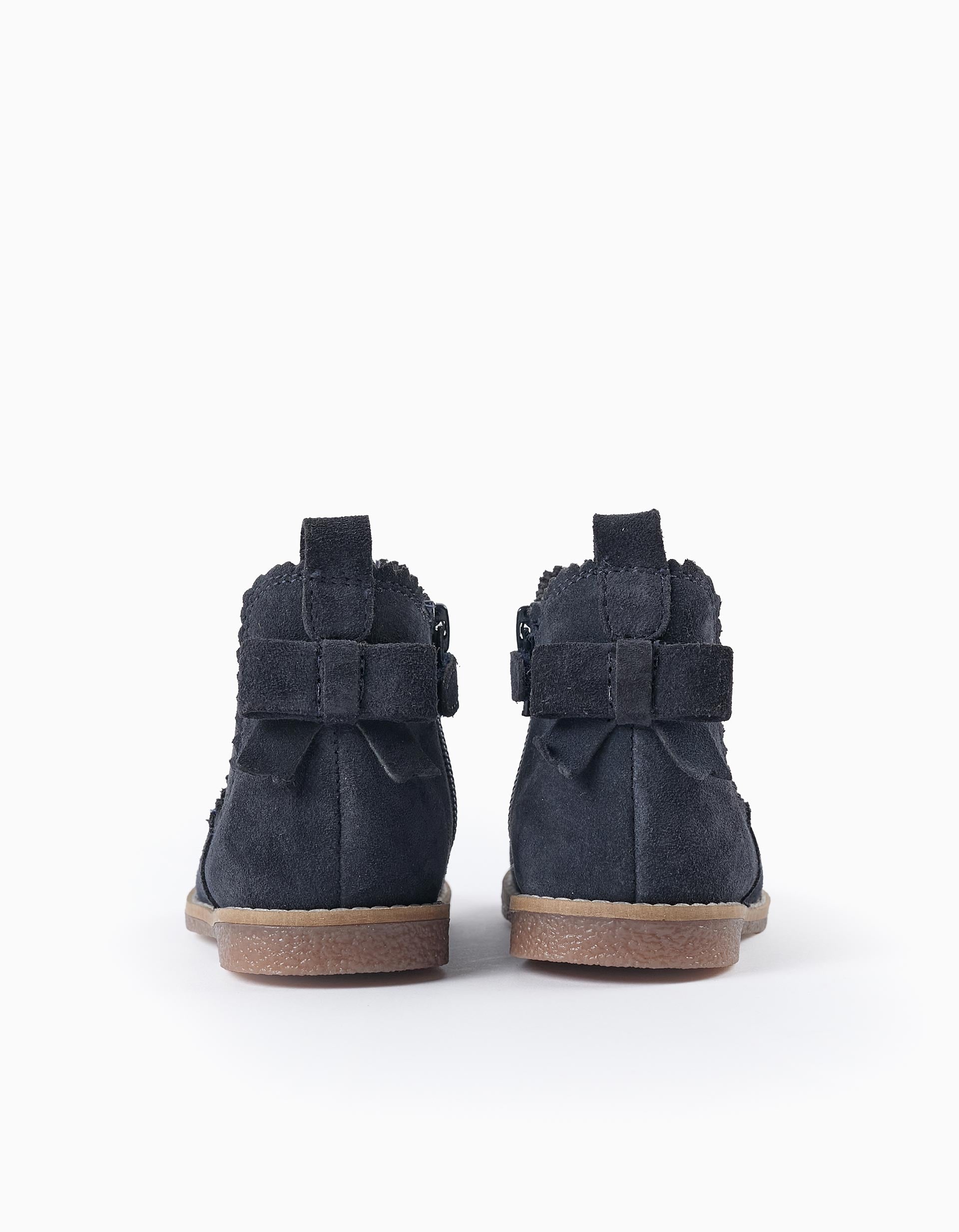 Suede Leather Boots for Baby Girls, Dark Blue