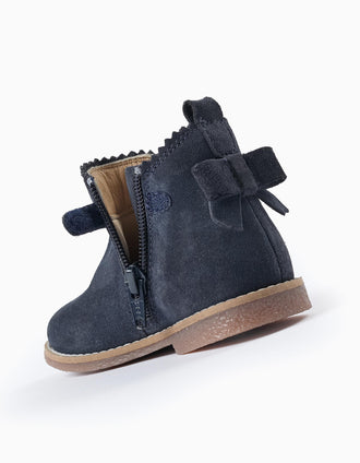 Botas en Piel de Ante para Bebé Niña, Azul Oscuro