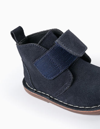 Bottes en Cuir Suédé pour Bébé Garçon, Bleu Foncé