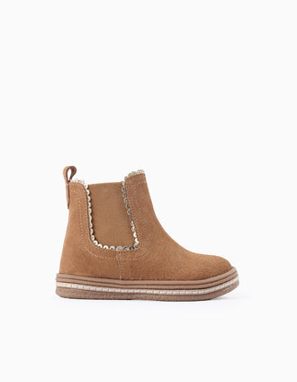 Botas en Piel de Ante para Bebé Niña, Camel