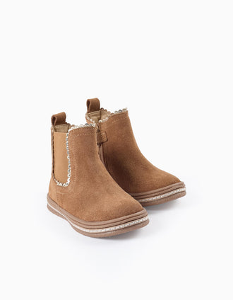 Botas en Piel de Ante para Bebé Niña, Camel