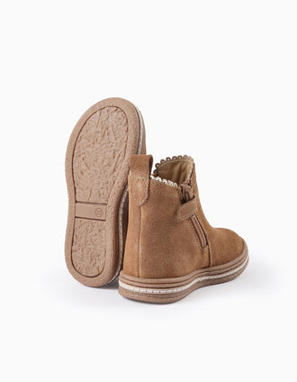 Botas en Piel de Ante para Bebé Niña, Camel