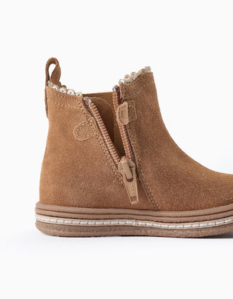 Botas en Piel de Ante para Bebé Niña, Camel
