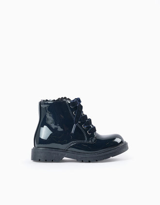 Botas de Charol con Cierre de Cremallera para Bebé Niña, Azul Oscuro