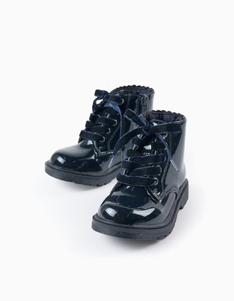 Botas de Charol con Cierre de Cremallera para Bebé Niña, Azul Oscuro