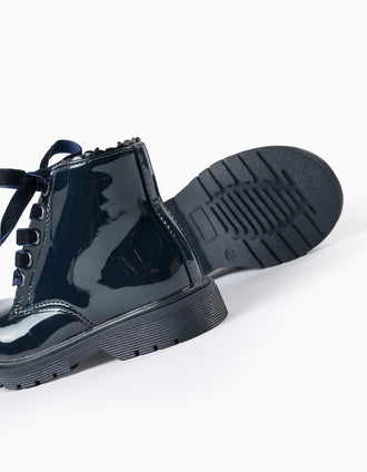Botas de Charol con Cierre de Cremallera para Bebé Niña, Azul Oscuro