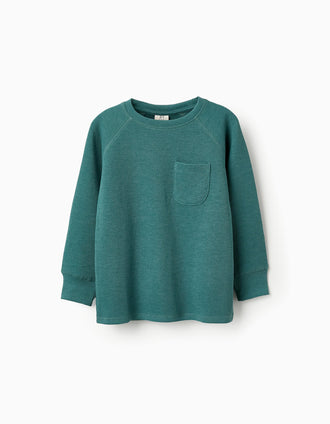 Sudadera con Textura y Bolsillo para Niño, Verde