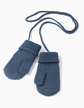 Bonnet + Gants en Maille pour Nouveau-Né, Bleu Foncé