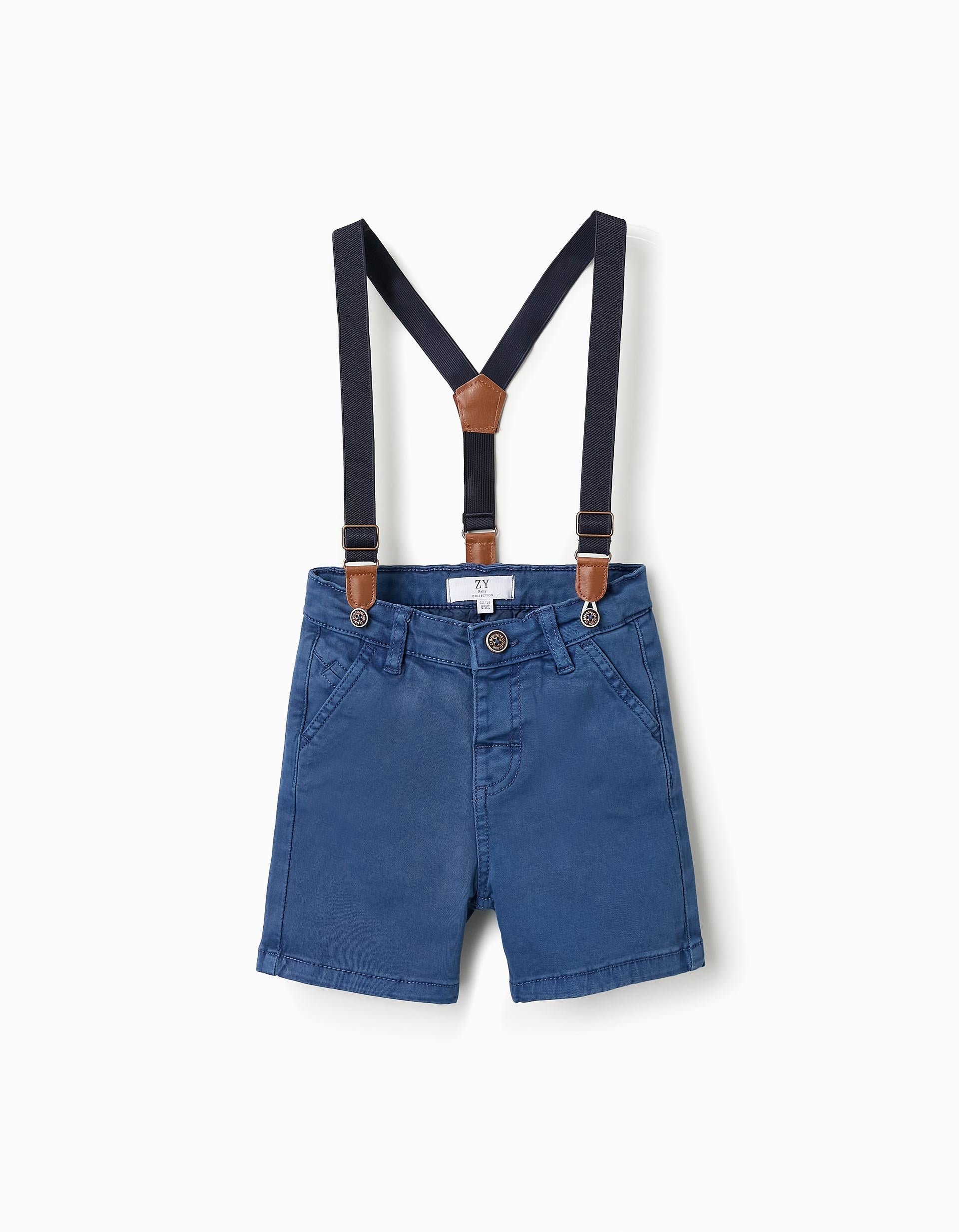 Chino Shorts with Removable Braces for Baby Boys, Blue